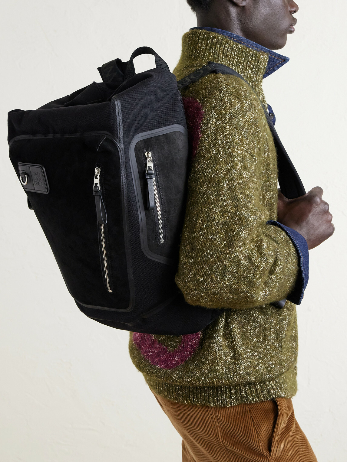 LOEWE - Flex Logo-Embossed Suede and Canvas Backpack
