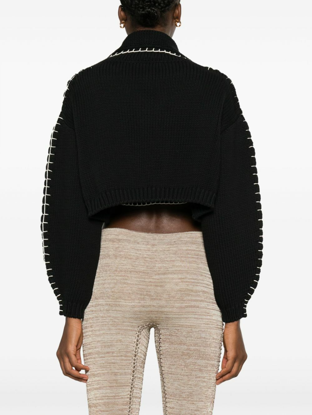 AISLING CAMPS Black Whipstitch Cropped Cardigan