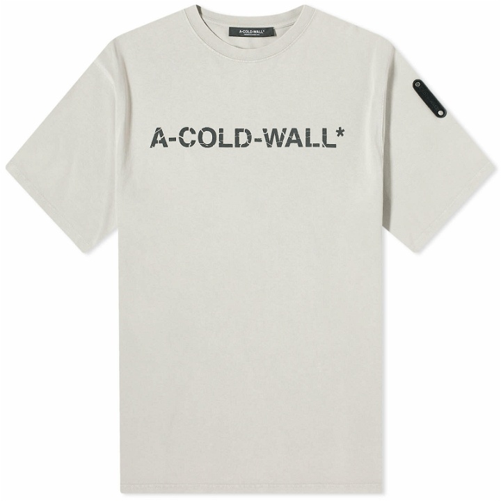 Photo: A-COLD-WALL* Men's Overdye Logo T-Shirt in Cement