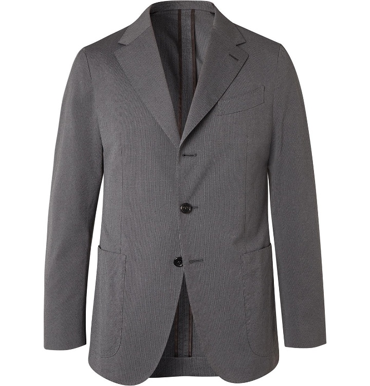 Photo: Caruso - Slim-Fit Striped Cotton and Silk-Blend Suit Jacket - Gray