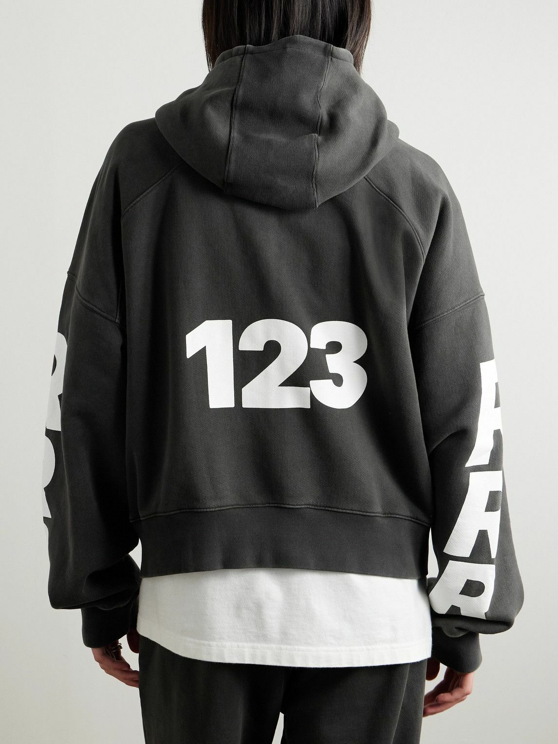 RRR123 - USO-123 Cropped Printed Cotton-Jersey Zip-Up Hoodie