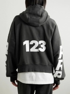 RRR123 - USO-123 Cropped Printed Cotton-Jersey Zip-Up Hoodie - Black