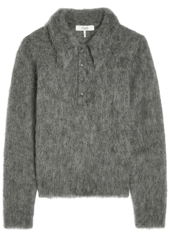 Photo: Chloe Brushed Knit Wool-blend Polo top Grey