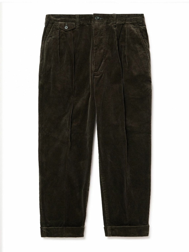 Photo: Beams Plus - Cropped Pleated Cotton-Corduroy Trousers - Brown