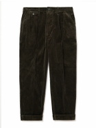 Beams Plus - Cropped Pleated Cotton-Corduroy Trousers - Brown