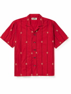 Karu Research - Camp-Collar Embellished Striped Cotton Shirt - Red