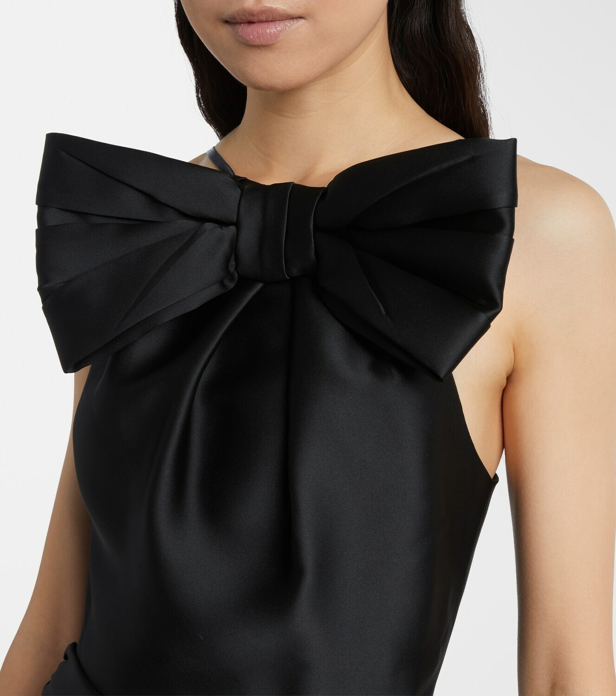 Shushu/Tong Bow-detail wool-blend satin midi dress