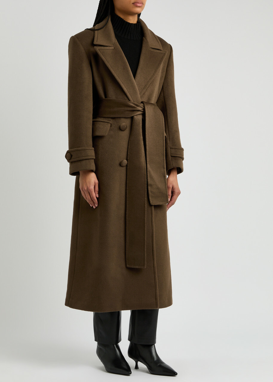 Aexae Double-breasted Belted Wool-blend Coat Brown