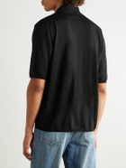 SAINT LAURENT - Cassandre Logo-Embroidered Wool Polo Shirt - Black