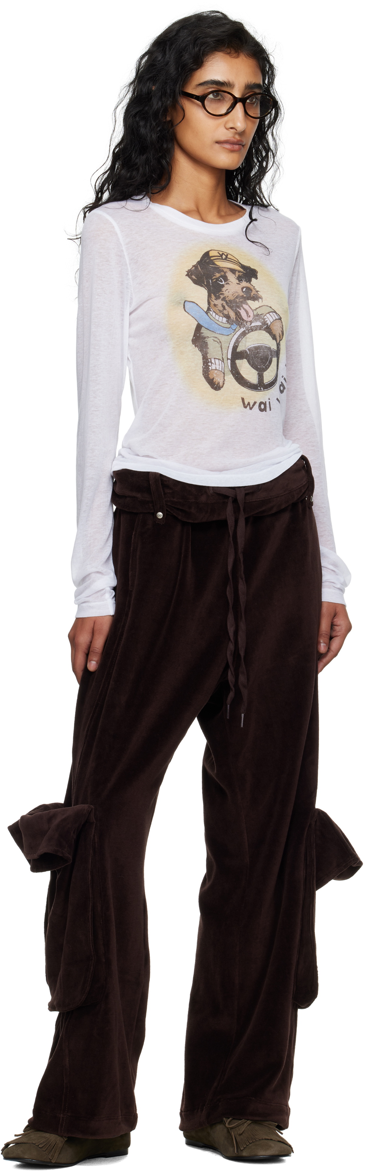 OPEN YY White Pet Club Sheer Long Sleeve T-shirt
