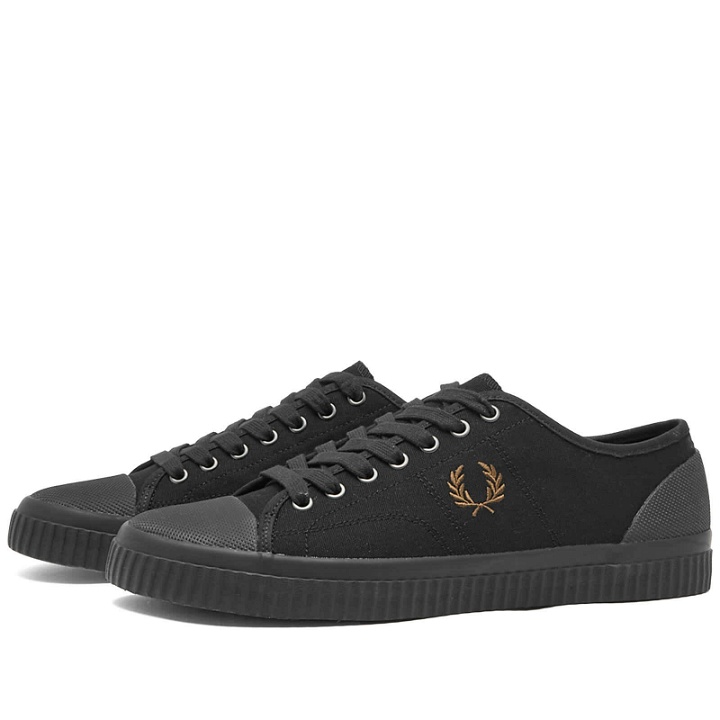 Photo: Fred Perry Authentic Men's Hughes Low Canvas Sneakers in Black/Limestone