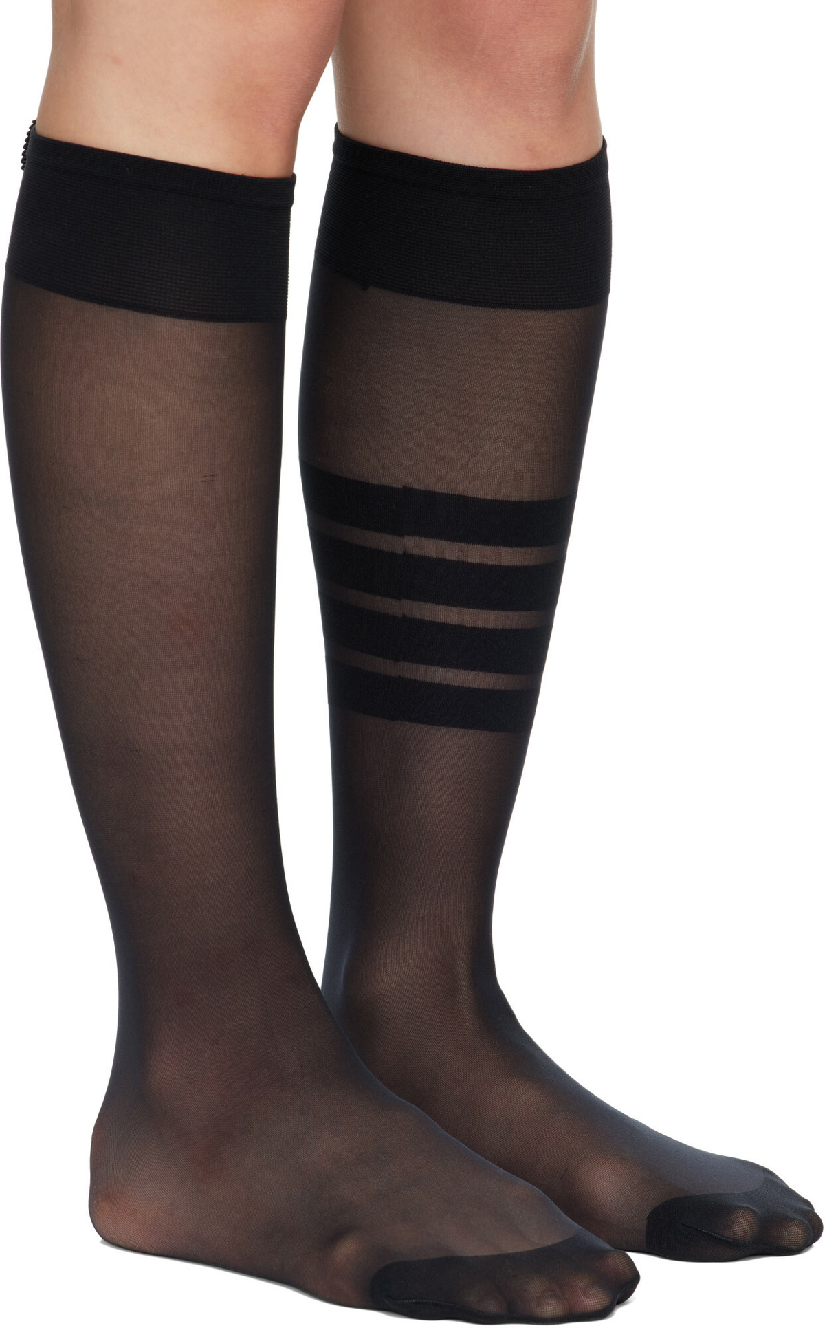 Thom Browne Black 4-Bar Sheer Nylon Knee High Socks