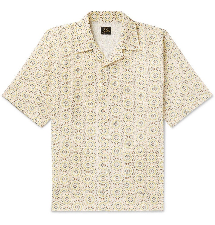 Photo: Needles - Camp-Collar Embroidered Voile Shirt - Yellow