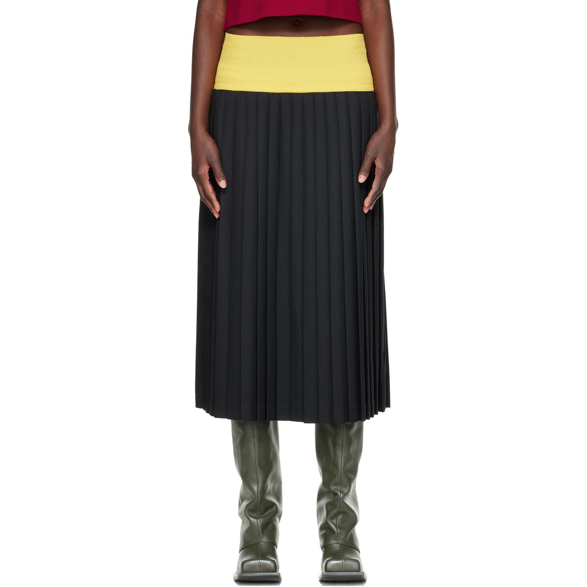 Stefan Cooke Black Match Midi Skirt