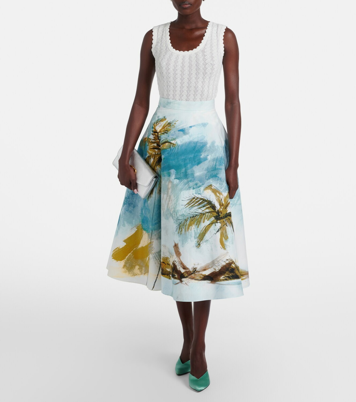 Oscar de la Renta Pointelle cotton and silk tank top