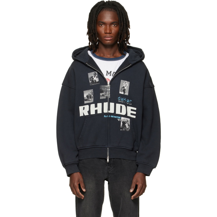 Photo: Rhude Black 'Winter 91 Rallye' Zip-Up Hoodie