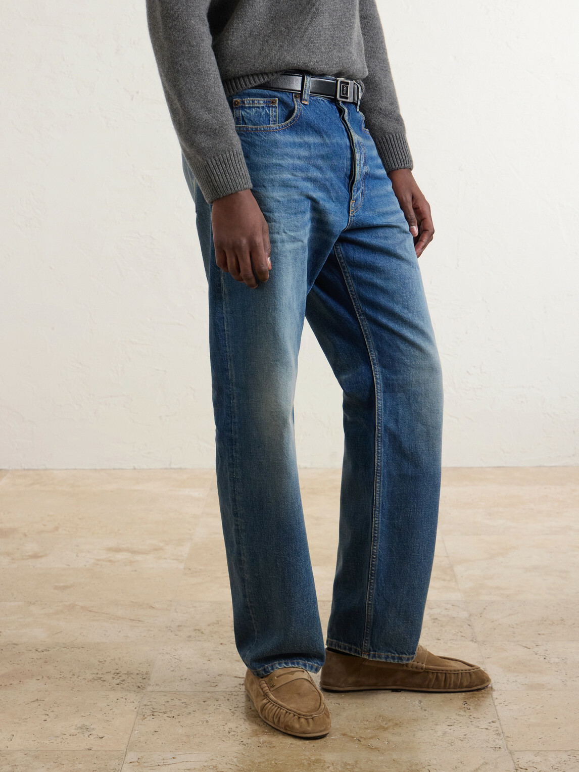 SAINT LAURENT - Le Loafer Monogram Logo-Appliquéd Suede Penny Loafers - Neutrals