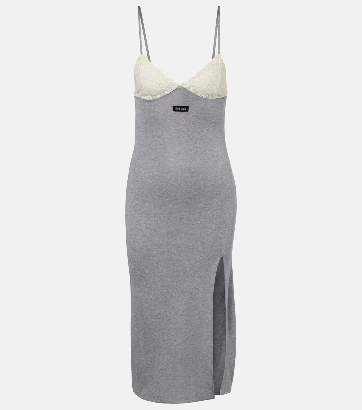 Miu Miu Lace-trimmed silk jersey midi dress