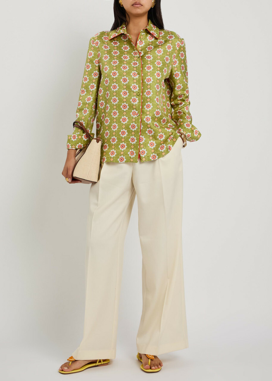 LA Double J Loose Pleated Wide-leg Wool Trousers Ivory