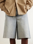 LOEWE - Wide-Leg Anagram-Embroidered Denim Shorts - Blue