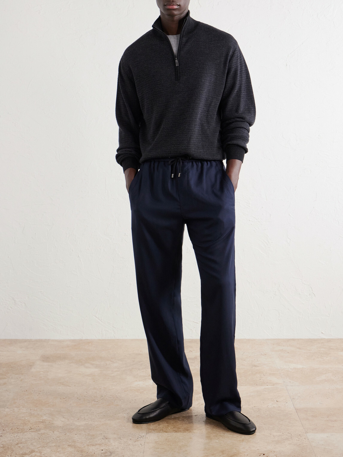 Frescobol Carioca - Heitor Merino Wool Half-Zip Sweater - Black