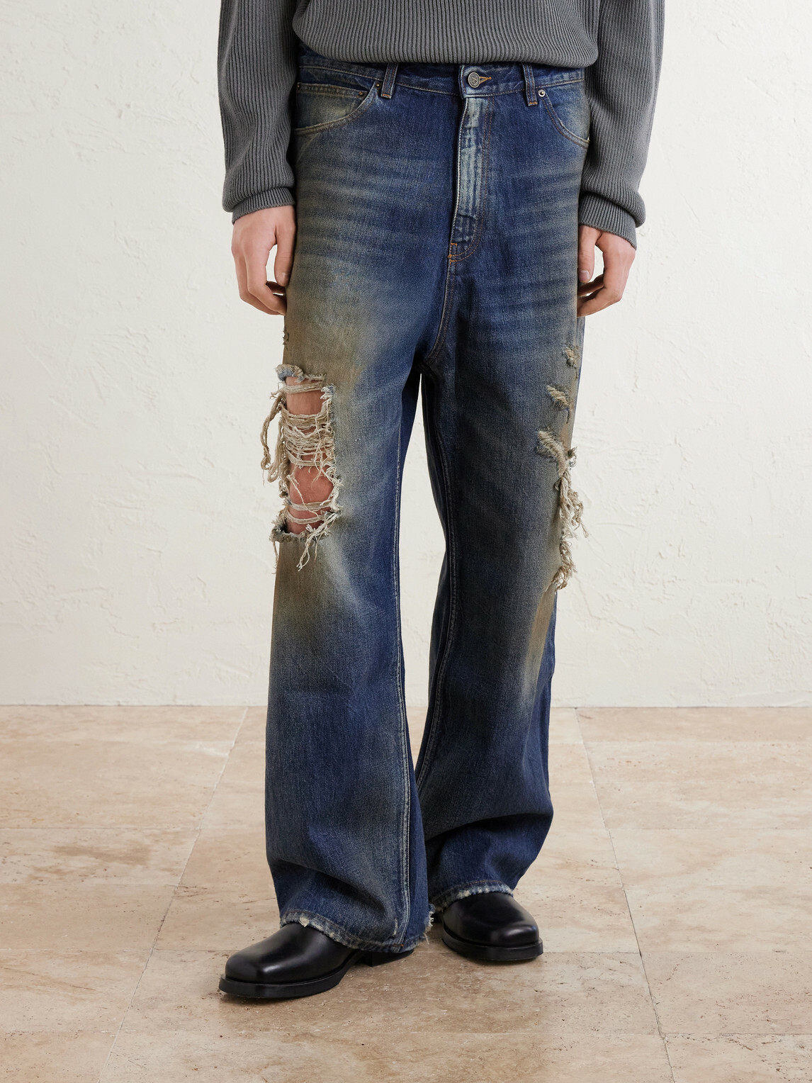 VETEMENTS - Trashed Wide-Leg Distressed Jeans - Blue Vetements
