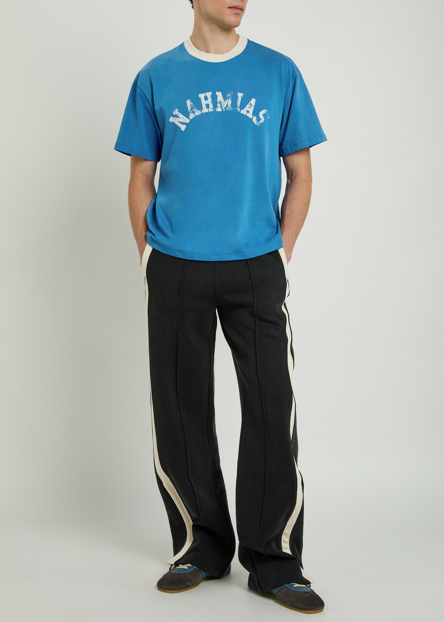 Nahmias Arch Ringer Logo Cotton T-shirt Blue