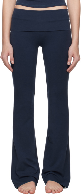 Photo: SKIMS Navy Cotton Jersey Foldover Lounge Pants