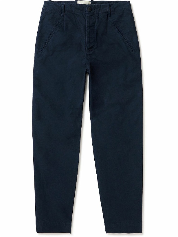 Photo: Folk - Assembly Straight-Leg Pleated Cotton-Twill Trousers - Blue