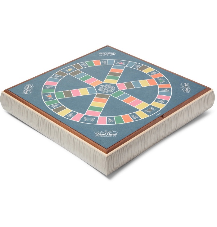 Photo: Linley - Leather and Wood Stacking Games Compendium - Scrabble and Trivial Pursuit - Brown