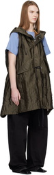 sacai Khaki Quilted Satin Hooded Vest