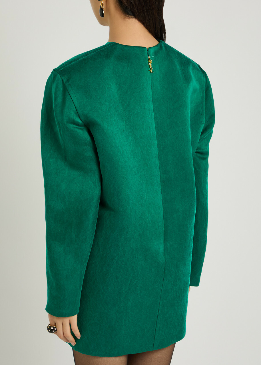Saint Laurent Brushed Silk Mini Dress Green