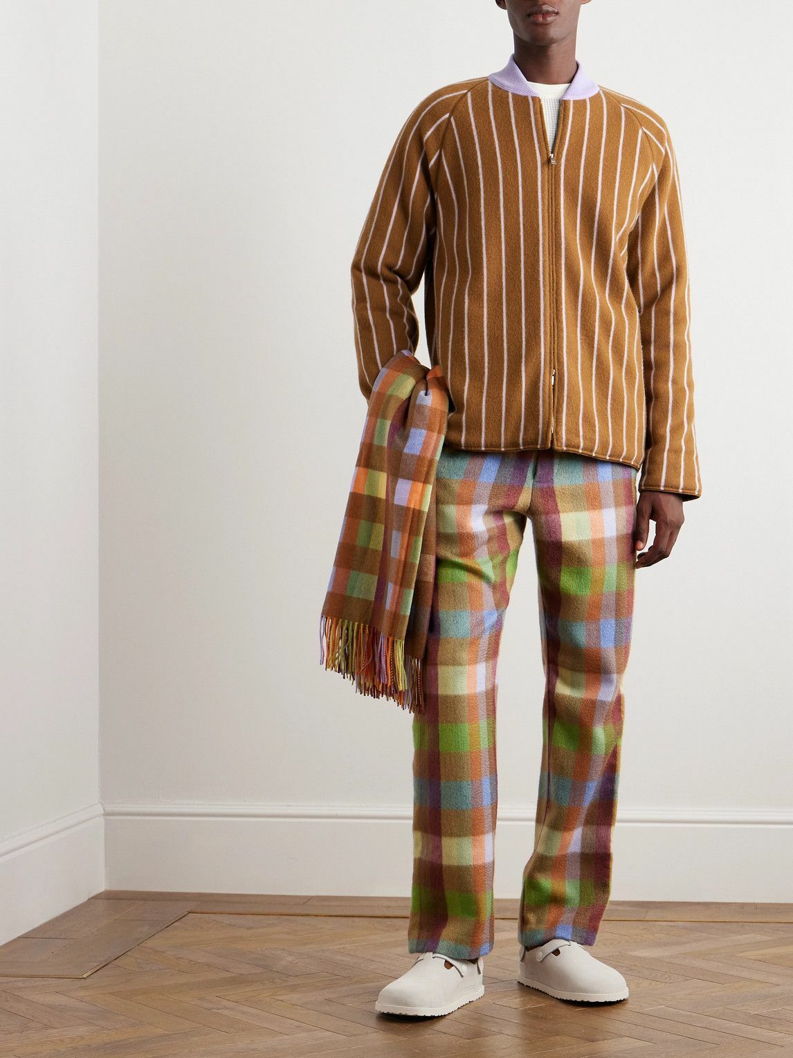 ZEGNA x The Elder Statesman - Striped Padded Brushed-Cashmere Jacket - Brown