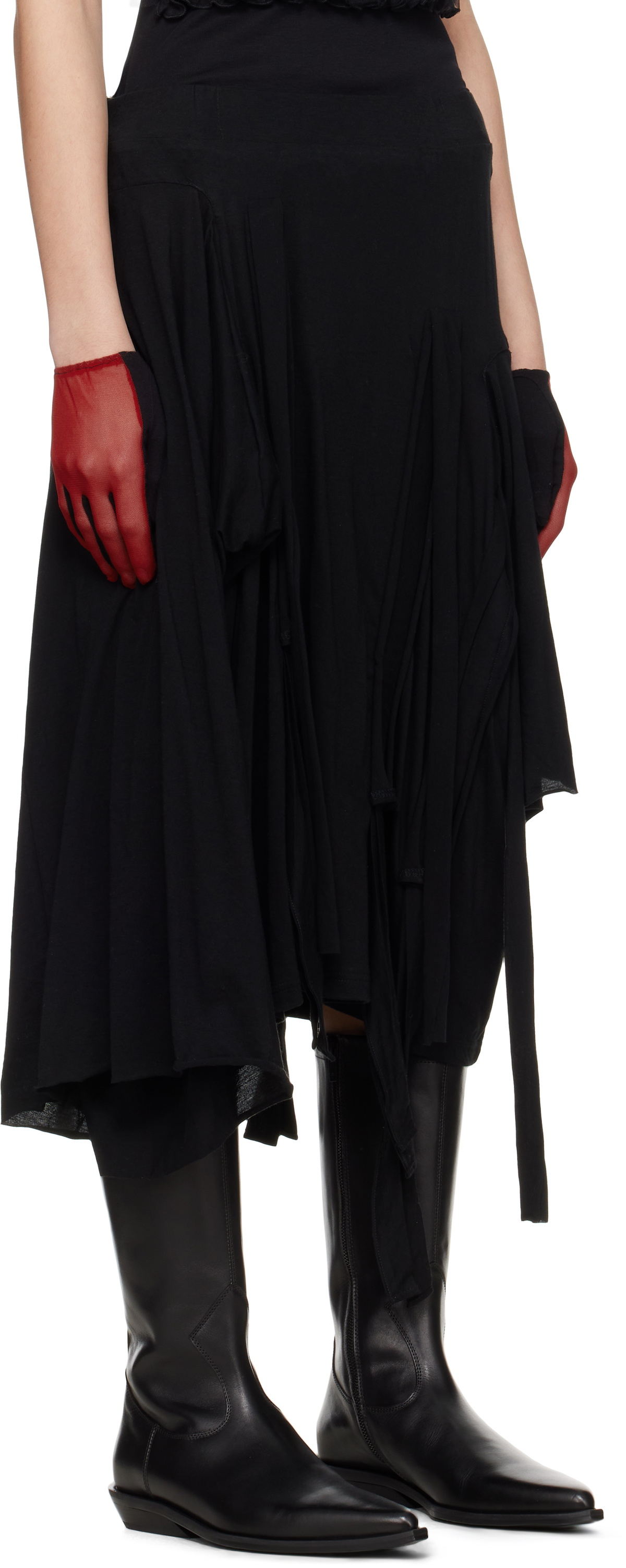 YOHJI YAMAMOTO Black Strappy Midi Skirt