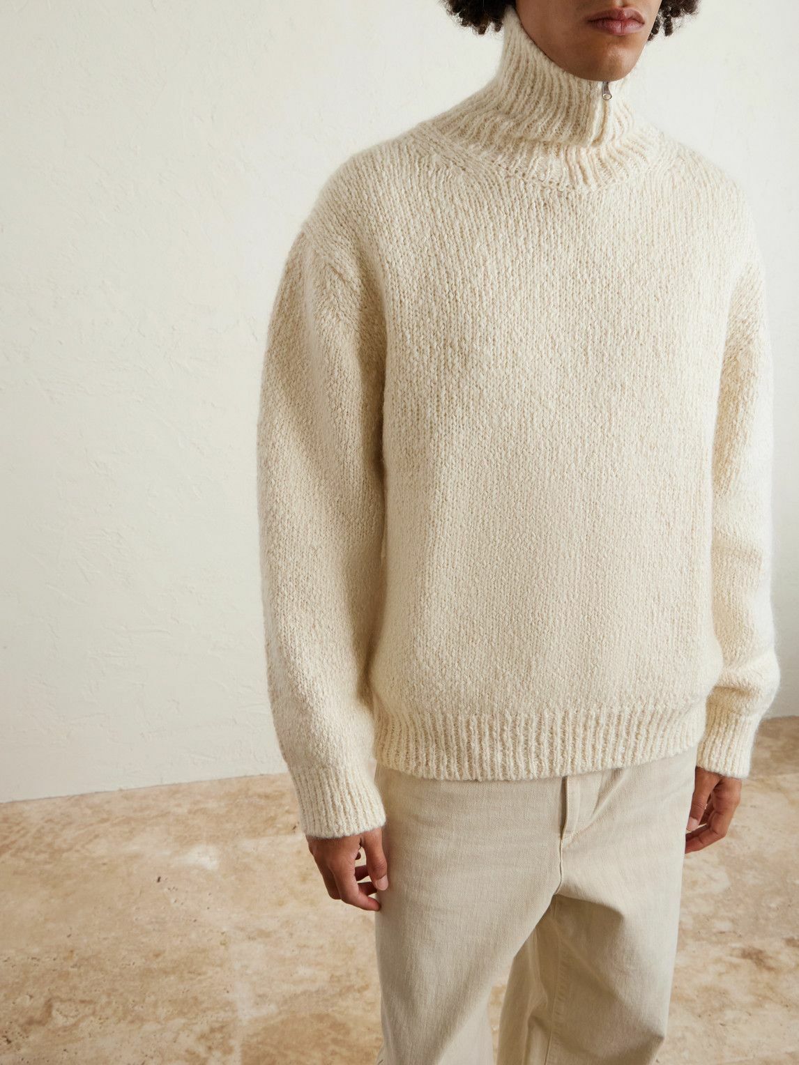 Amomento - Cotton-Blend Half-Zip Sweater - Neutrals