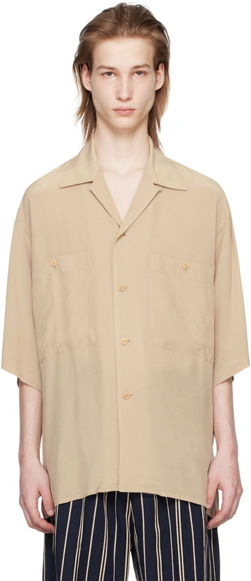 Photo: YOKE Taupe Open Collar Shirt