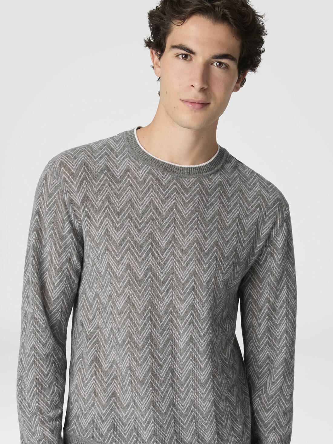 Missoni - Crew-neck cashmere pullover with zigzag pattern, Men, Grey