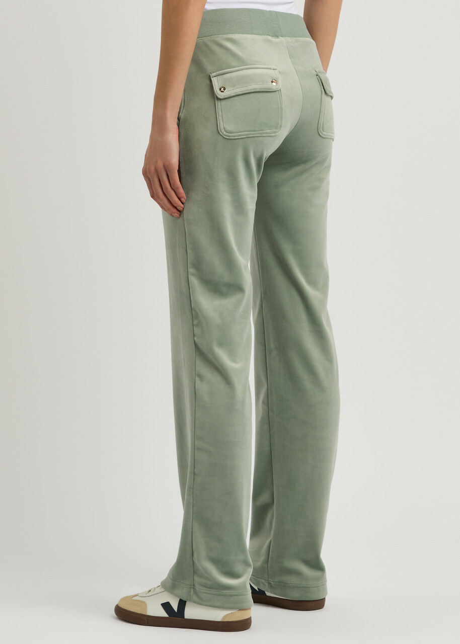 Juicy Couture Del Ray Logo-embroidered Velour Sweatpants Green