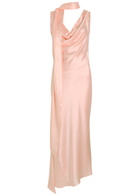 DE LA Vali Thebe Scarf-effect Draped Silk-satin Midi Slip Dress Light Pink