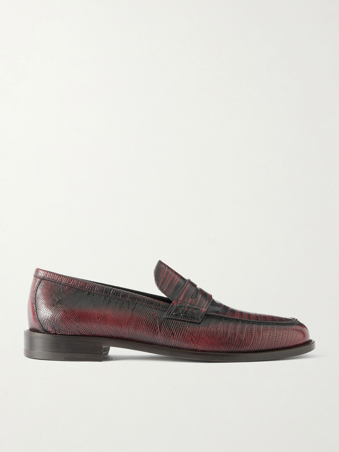 Manolo Blahnik - Perry Lizard-Effect Leather Loafers - Red