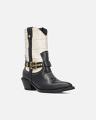 Pinko Two Tone Texan Style Leather Ankle Boots Black/White