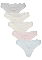 Skims Lace-trim Stretch-jersey Dipped Thong set of 5 Ivory