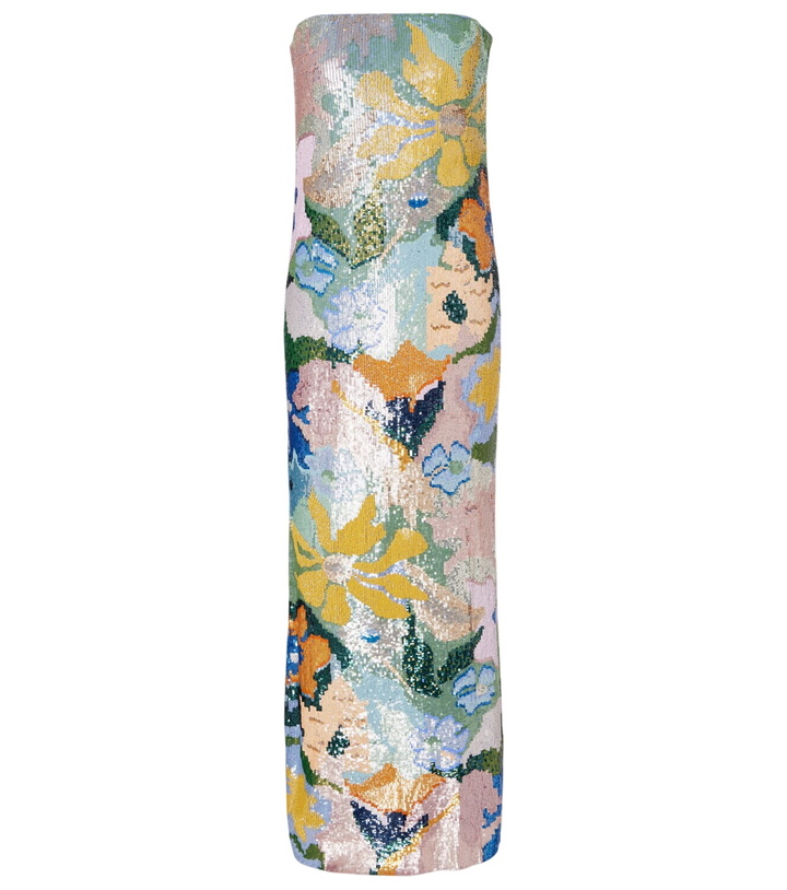Photo: Là Fuori Floral sequined strapless gown