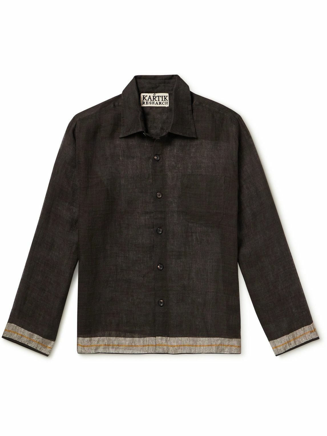 Photo: Kartik Research - Contrast-Tipped Linen-Gauze Shirt - Brown