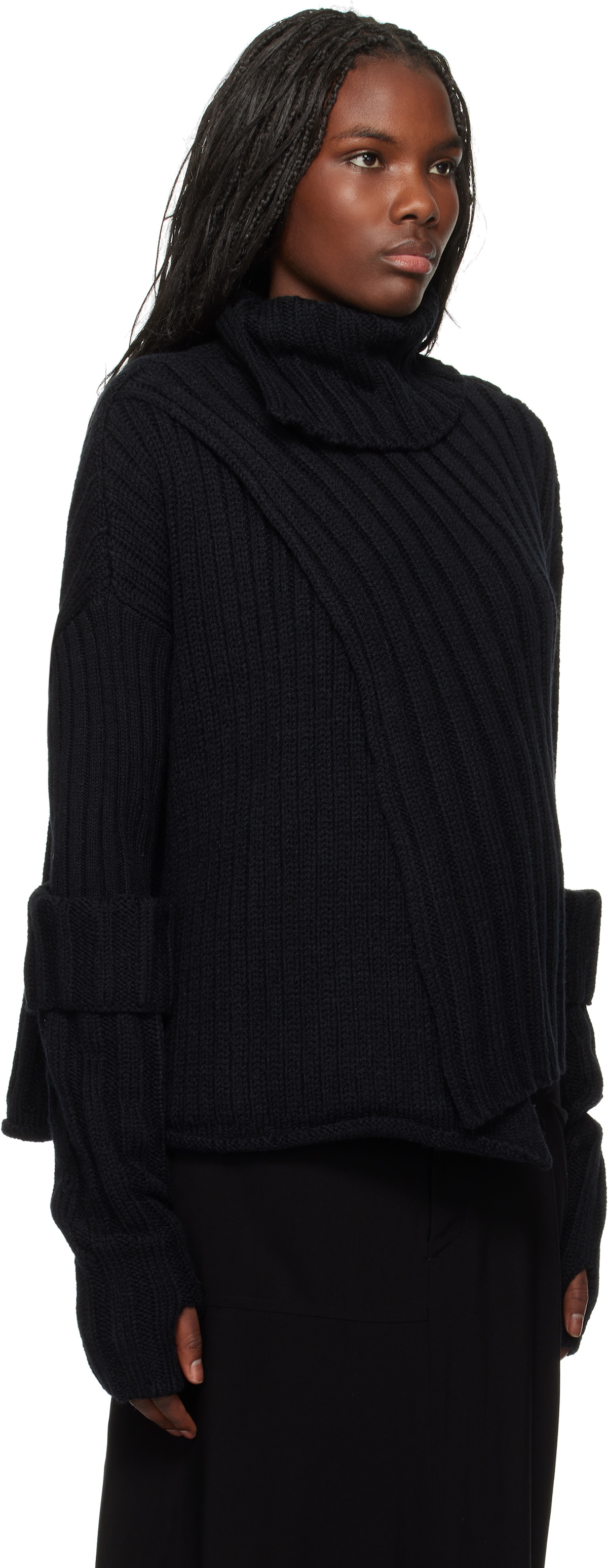 Y s Black Rib Finger Hole Turtleneck Y s For Men