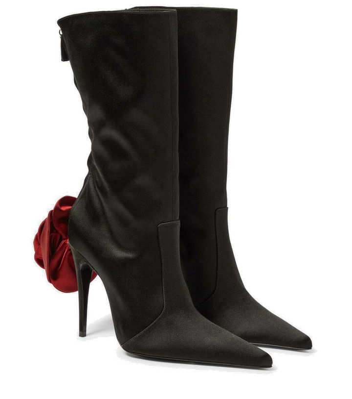 Photo: Magda Butrym Floral-appliqué satin sock boots