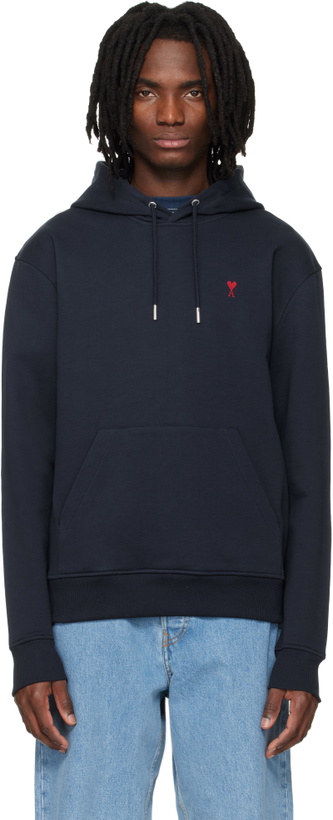 Photo: AMI Paris Navy Cotton Ami de Coeur Hoodie