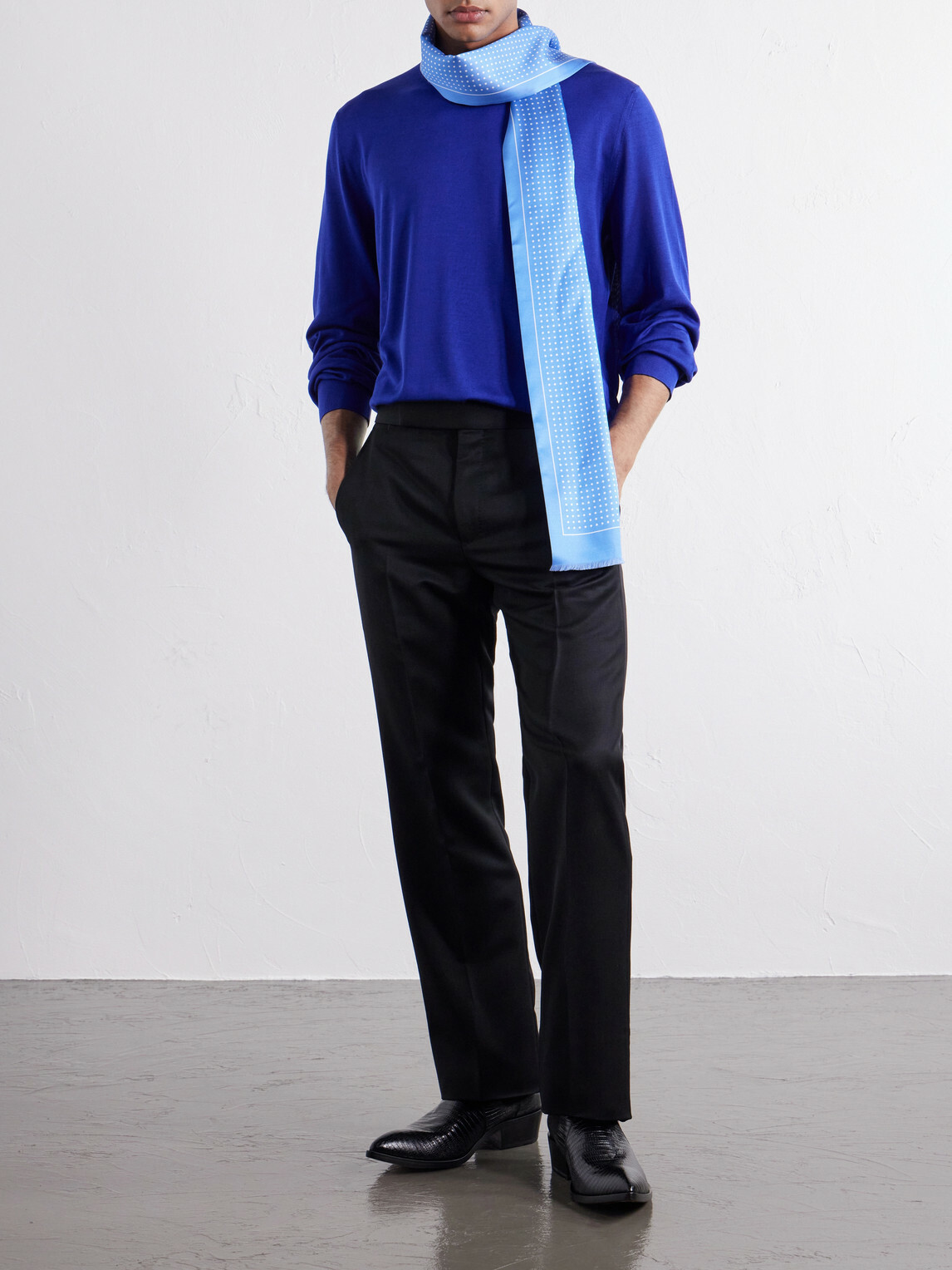 TOM FORD - Polka-Dot Silk-Satin Scarf - Blue