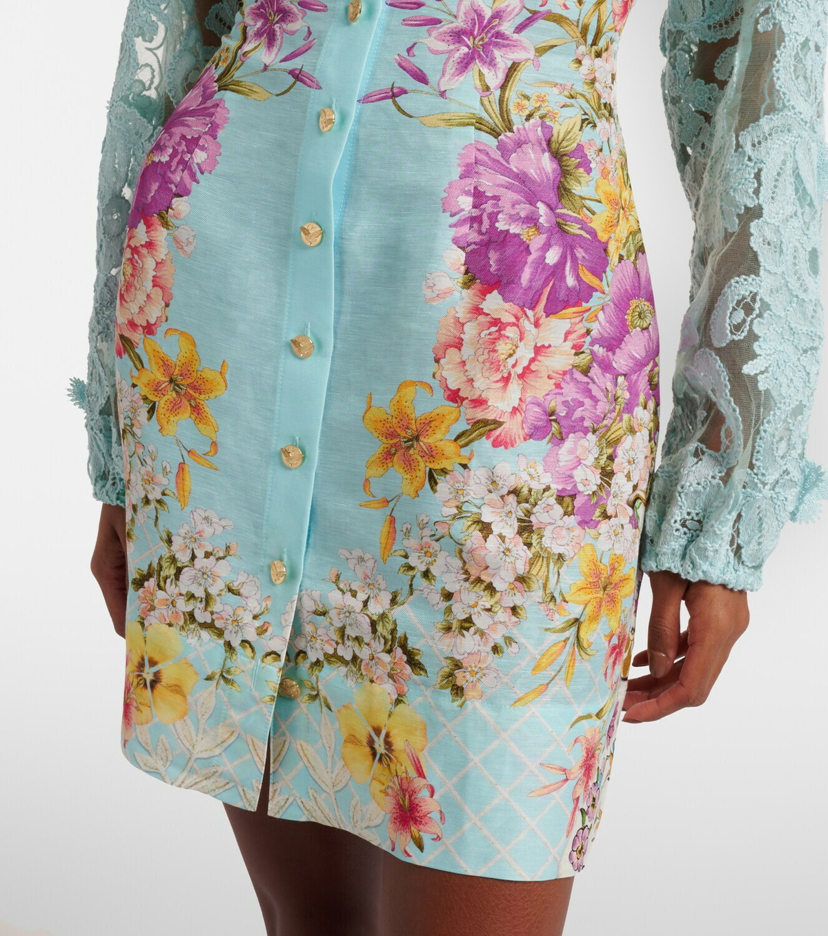 Camilla Embellished lace-trimmed linen and silk minidress