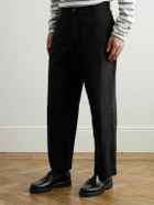 Oliver Spencer - William Straight-Leg Organic Cotton-Blend Seersucker Trousers - Black